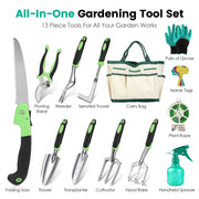 13Pcs Garden Tool Set Aluminum Alloy Gardening Hand Tools Starter Kit With Garden Bag Heavy Duty Outdoor Hand Tools With Non-Slip Ergonomic Handle For Plant Gardening