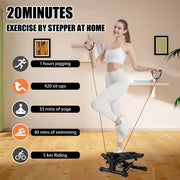 Steppers For Exercise - Mini Stair Stepper Machine With Resistance Bands 330lbs Twist Stepper Portable Exercise Equipment For Full Body Workout-Black