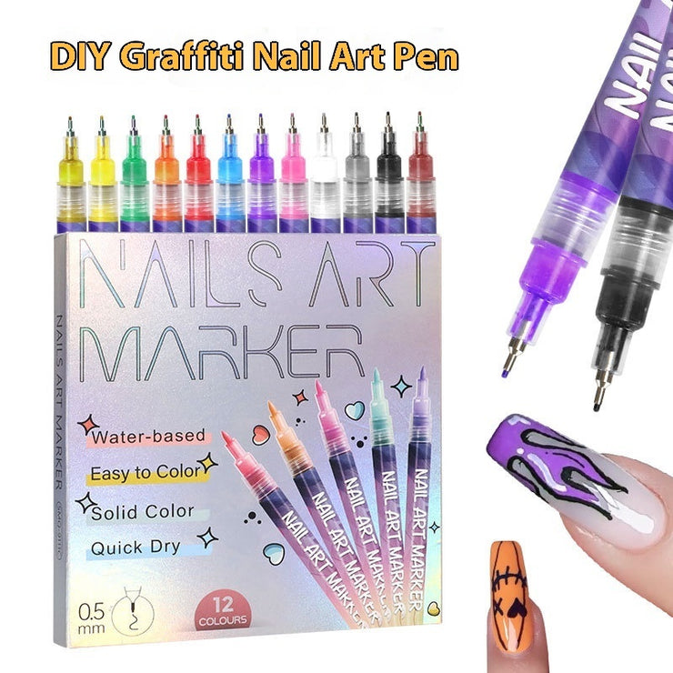 Nail Art Graffiti Pen 12 Colors Acrylic Paint Painted